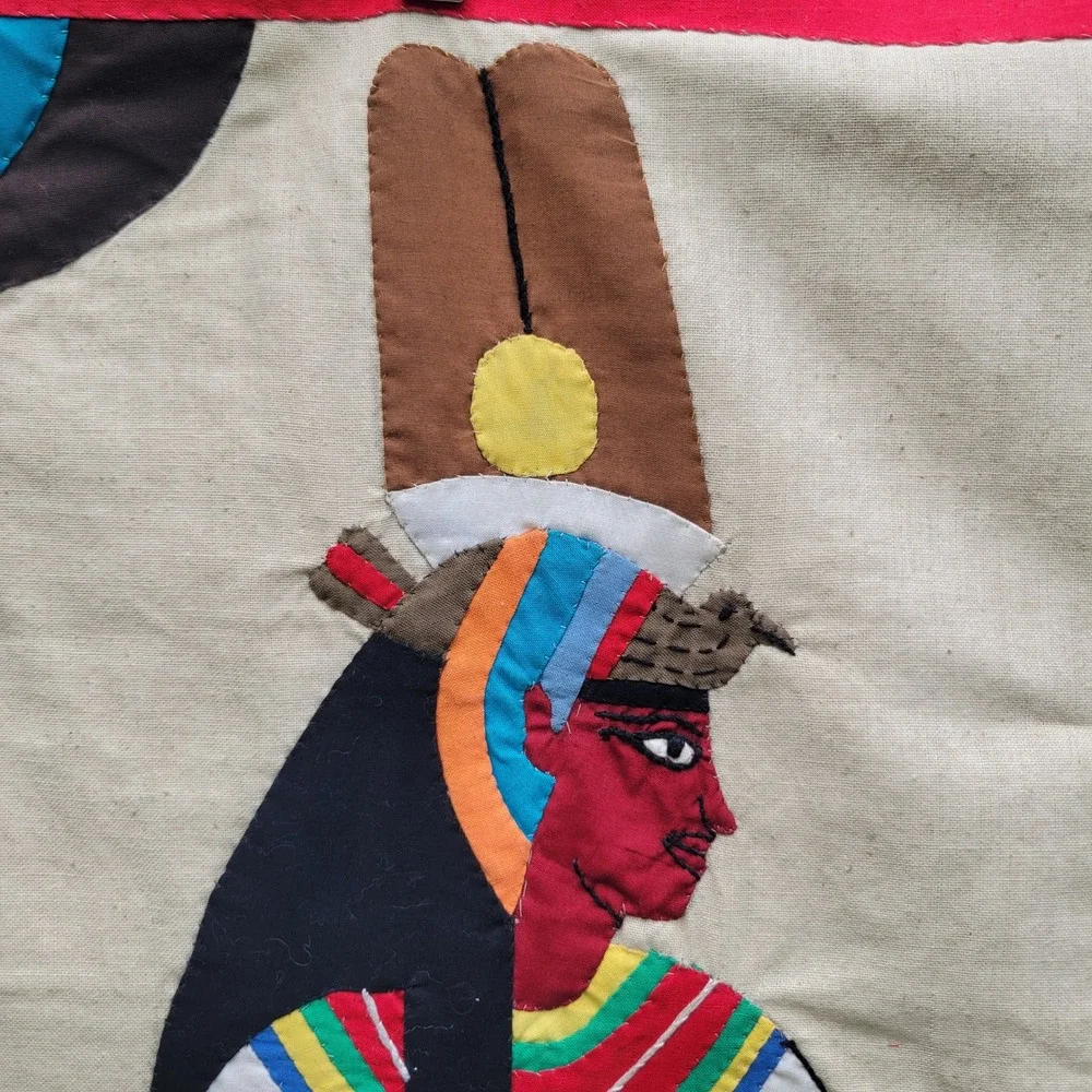 Vintage Egyptian Khayamiya Applique Wall Hanging Nefertari Handmade Art 34x35